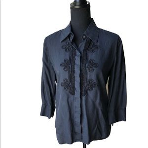 Alfani Black Silk Button Blouse Size 6
